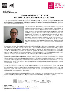 John Edwards to Deliver Hector Crawford Memorial Lecture