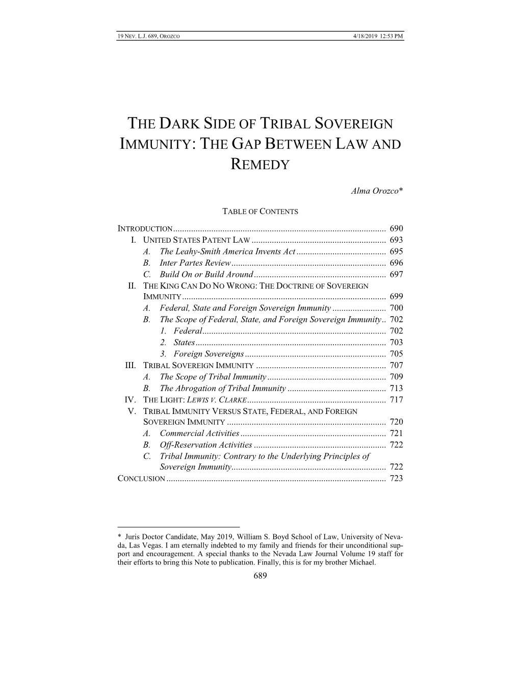The Dark Side of Tribal Sovereign Immunity: the Gap Between Law and Remedy
