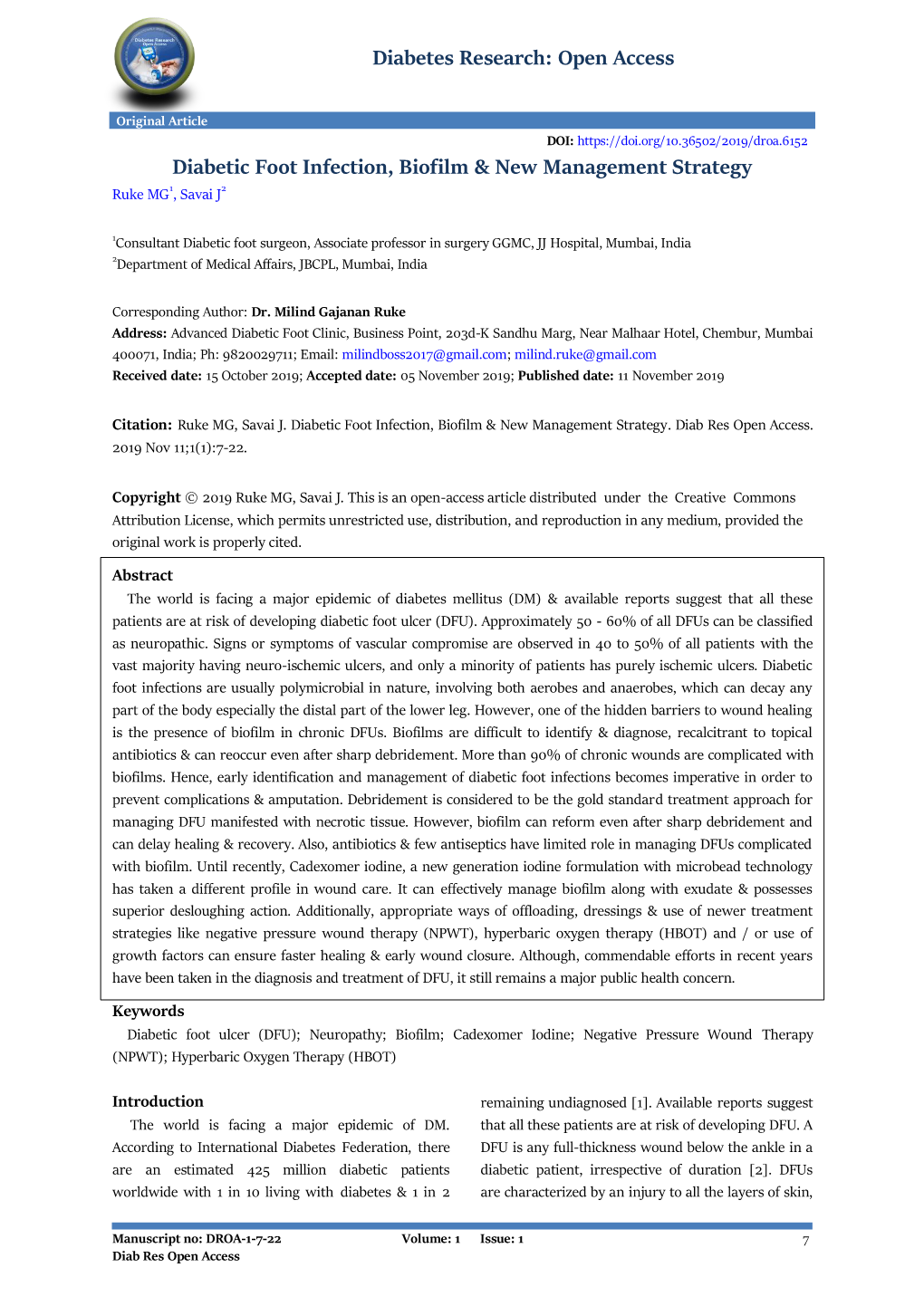 Open Access Diabetic Foot Infection, Biofilm & New Management Strategy