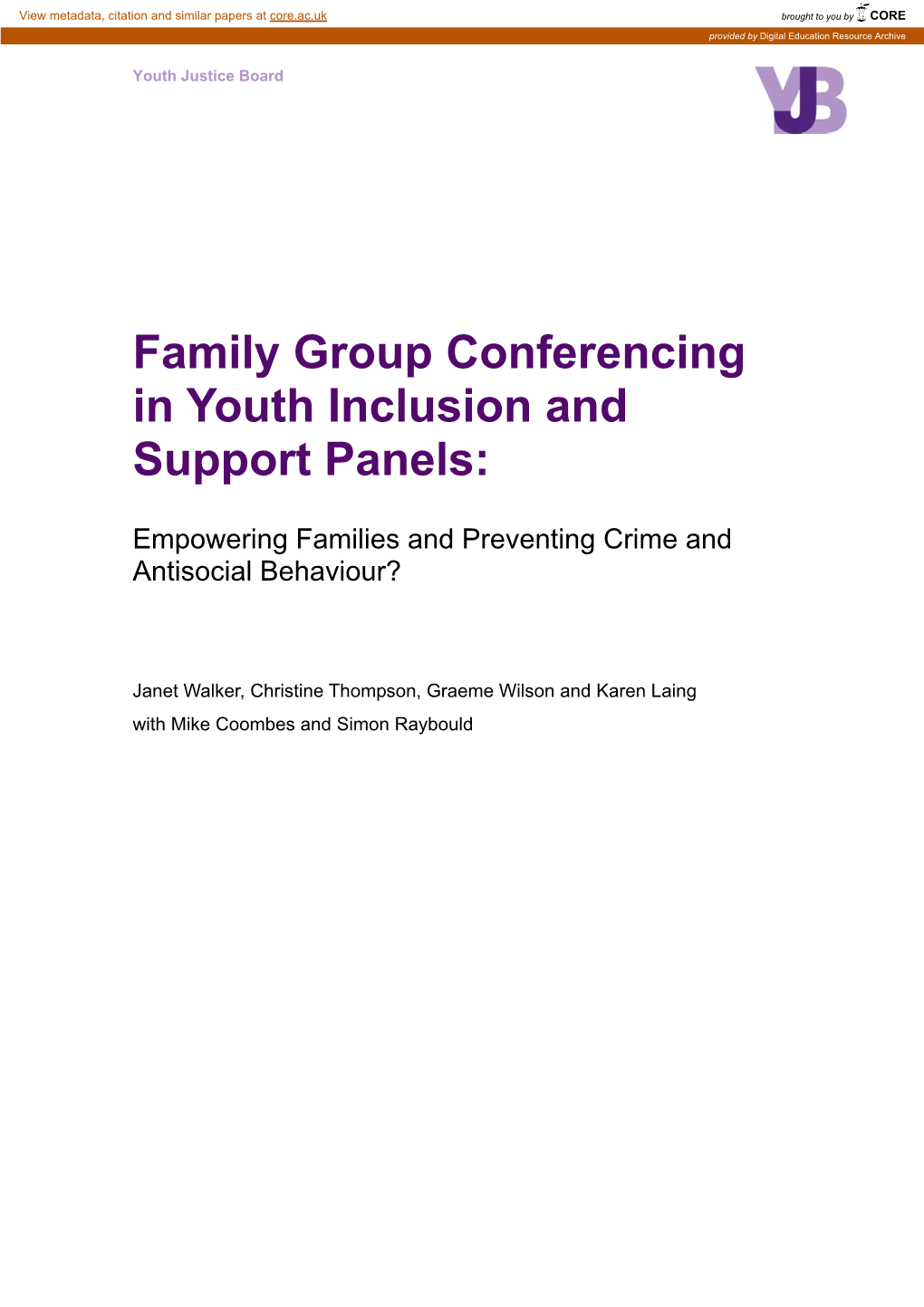 Family Group Conferencing in Youth Inclusion and Support Panels