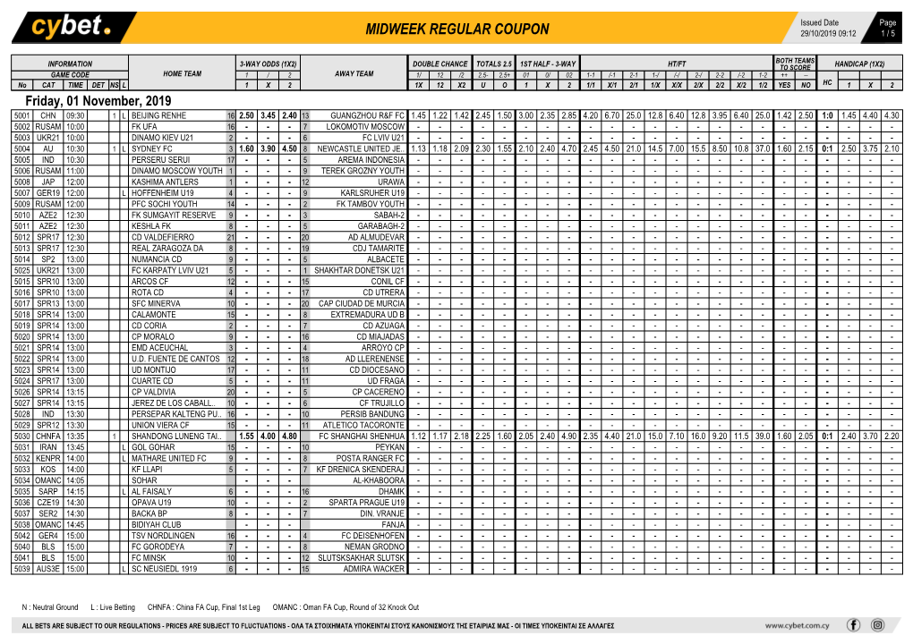 Midweek Regular Coupon 29/10/2019 09:12 1 / 5