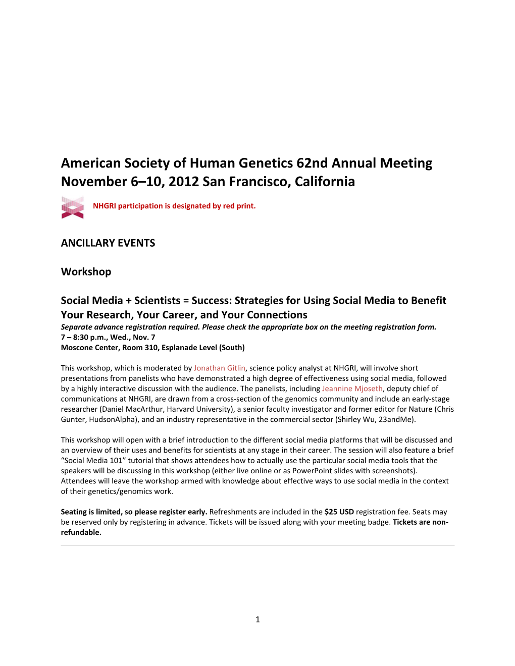ASHG 62Nd Annual Meeting Schedule