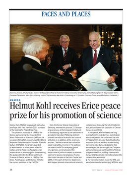 Helmut Kohl Receives Erice Peace Prize for His Promotion of Science
