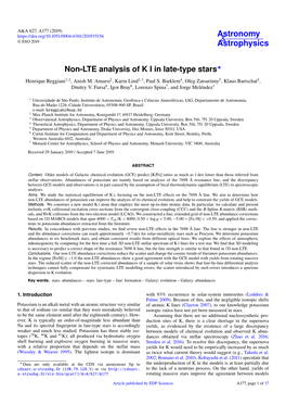Non-LTE Analysis of K I in Late-Type Stars? Henrique Reggiani1,2, Anish M