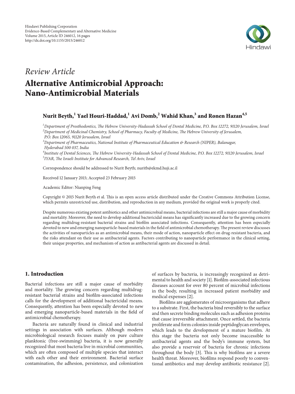 Alternative Antimicrobial Approach: Nano-Antimicrobial Materials