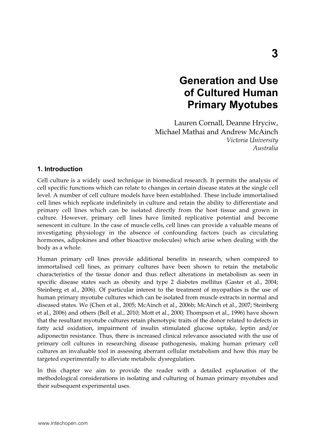 Generation and Use of Cultured Human Primary Myotubes