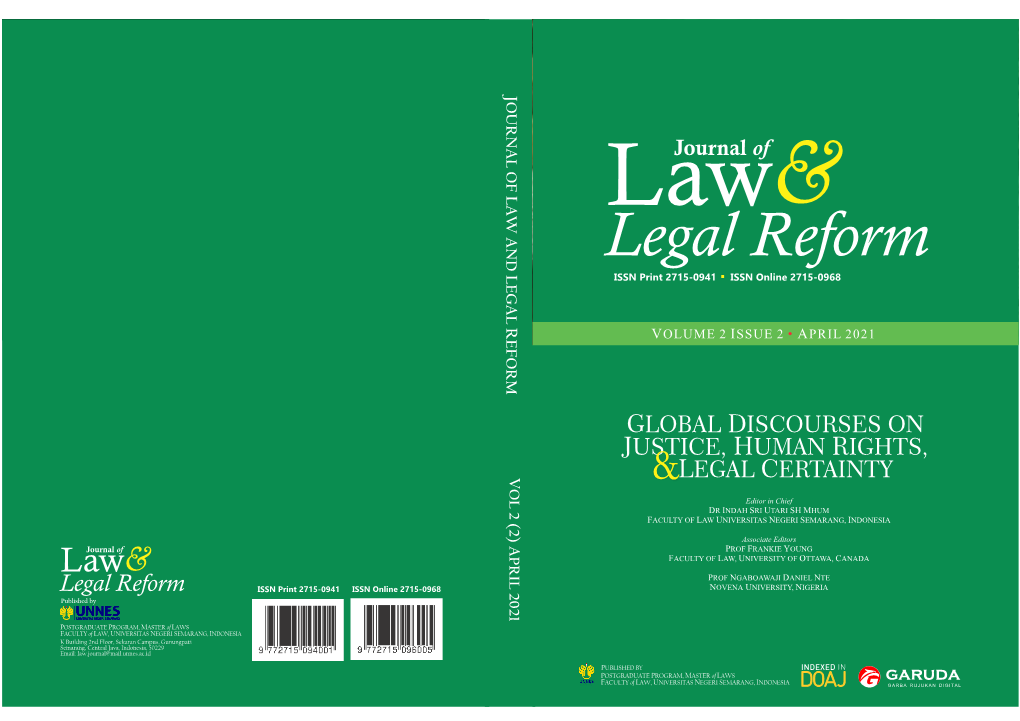 Legal Reform L ISSN Print 2715-0941 ISSN Online 2715-0968 EGAL R