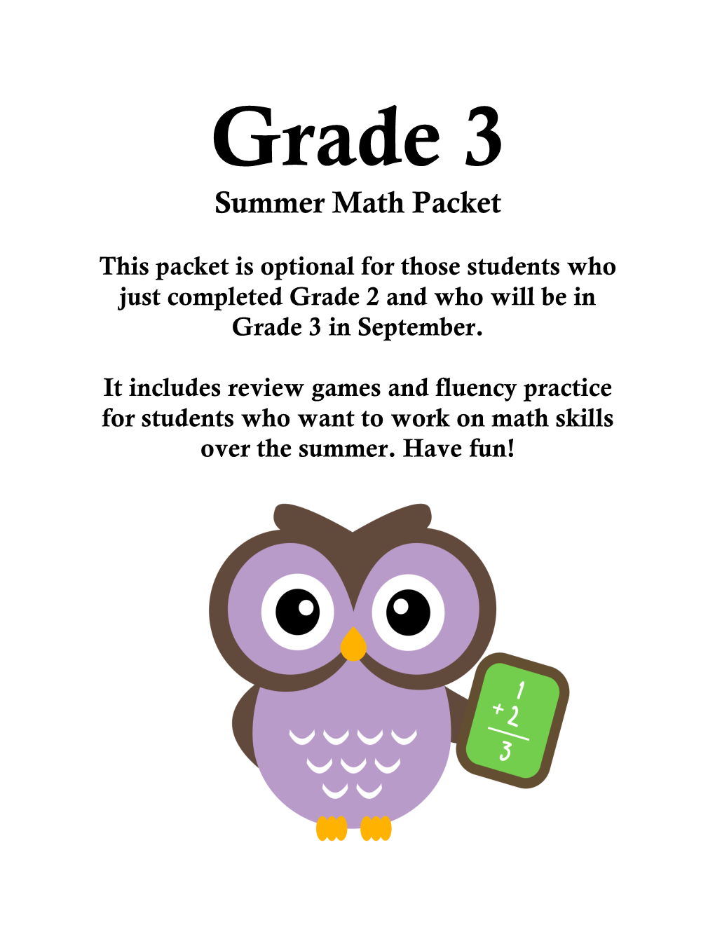 Grade 3 Summe Math Packet