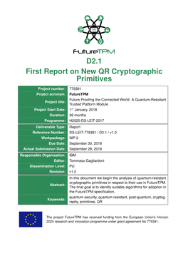 D2.1 First Report on New QR Cryptographic Primitives