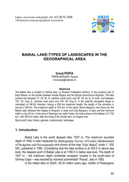 Baikal Lake-Types of Landscapes in the Geographical Area