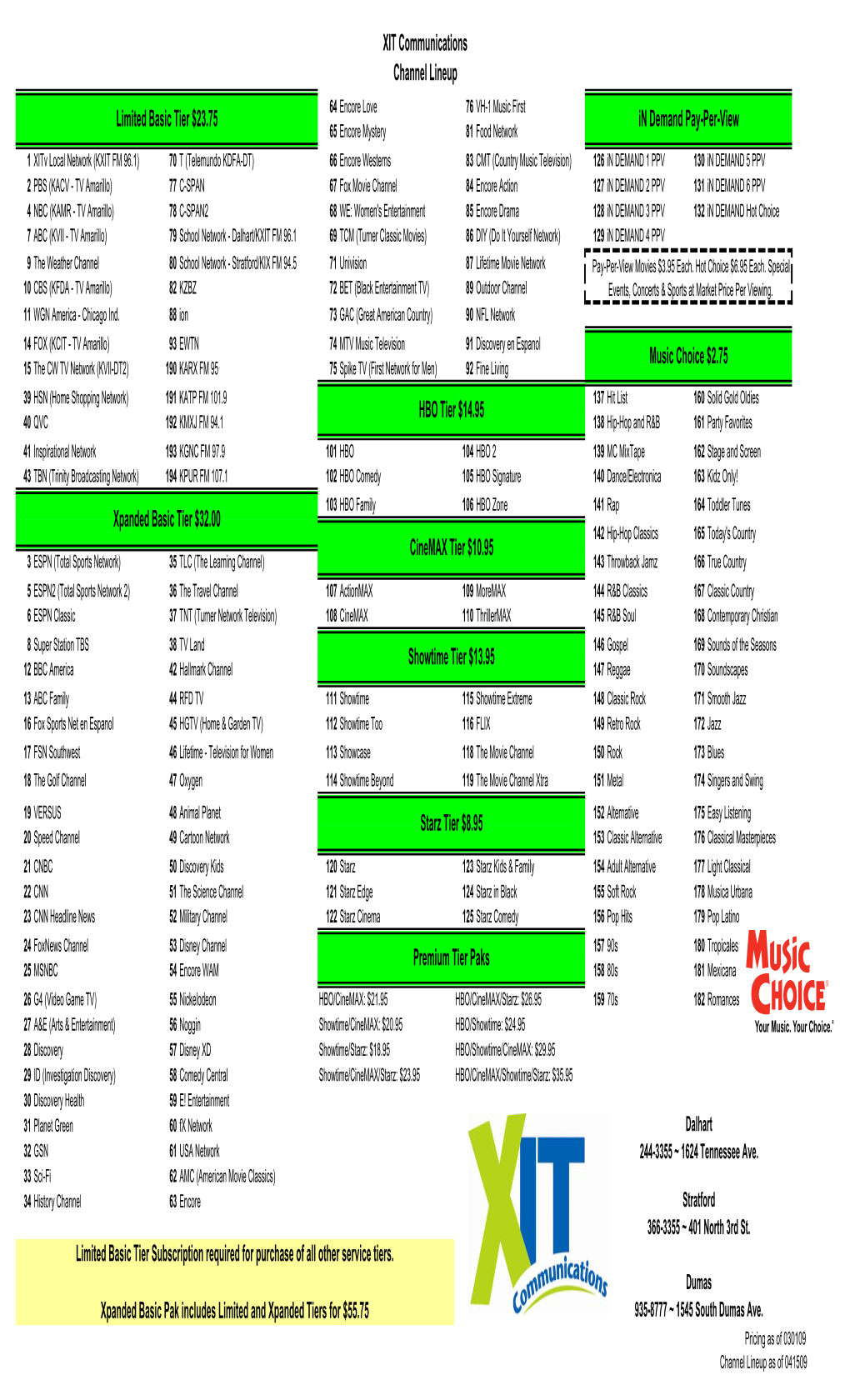 XIT Communications Channel Lineup DocsLib