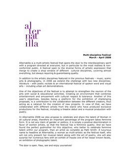 April 2008 Alternatilla Is a Multi-Artistic Festival That Opens The