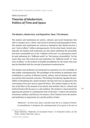 Theories of Modernism. Politics of Time and Space