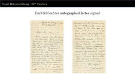 Carl Schlechter Autographed Letter Signed David Delucia Library : 20Th Century