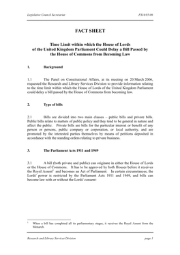 Fact Sheet on "Time Limit Within Which the House of Lords of the United