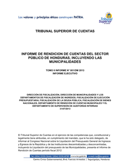Informe De Rendicion De Cuentas Del Sector Público De Honduras, Incluyendo Las Municipalidades