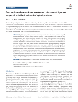 Sacrospinous Ligament Suspension and Uterosacral Ligament Suspension in the Treatment of Apical Prolapse