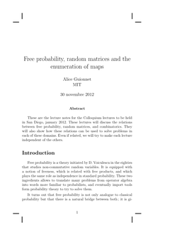 Free Probability, Random Matrices and the Enumeration of Maps