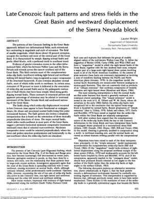 Late Cenozoic Fault Patterns and Stress Fields in the Great Basin and Westward Displacement of the Sierra Nevada Block