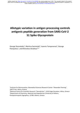 Allotypic Variation in Antigen Processing Controls Antigenic Peptide Generation from SARS-Cov-2 S1 Spike Glycoprotein