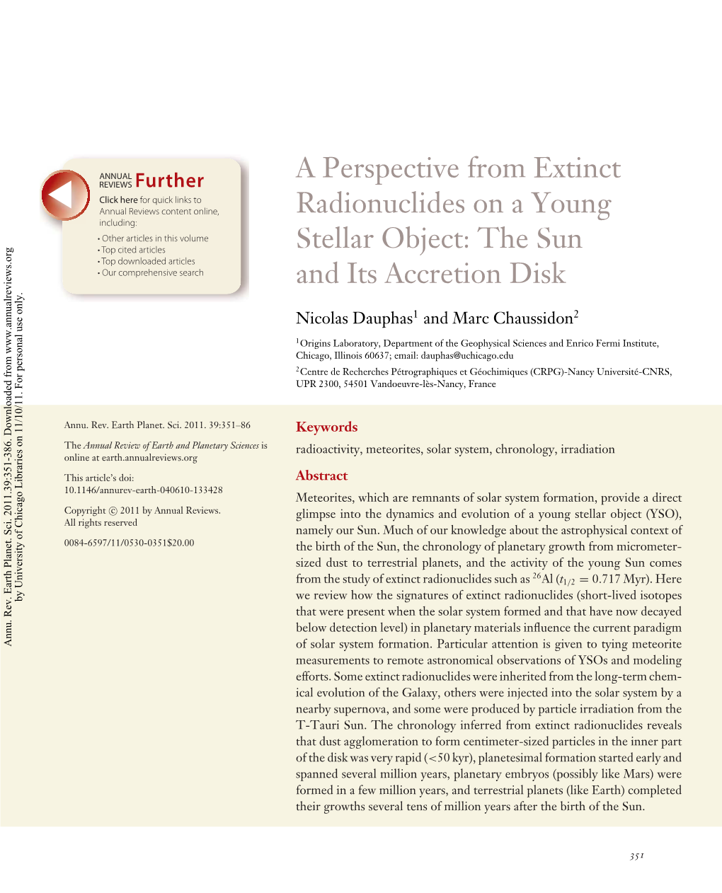 A Perspective from Extinct Radionuclides on a Young Stellar Object: the Sun and Its Accretion Disk