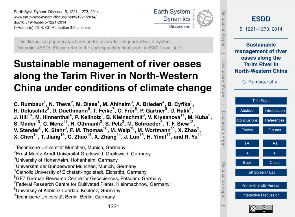 Sustainable Management of River Oases Along the Tarim River in North-Western China Table 1