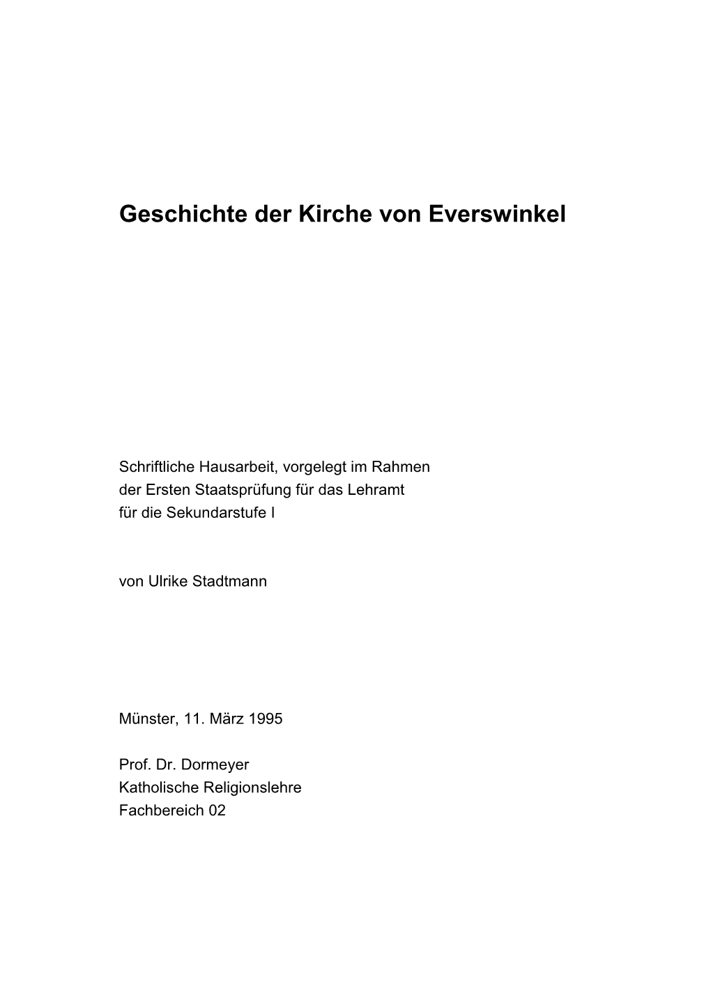 Geschichte Der Kirche Von Everswinkel