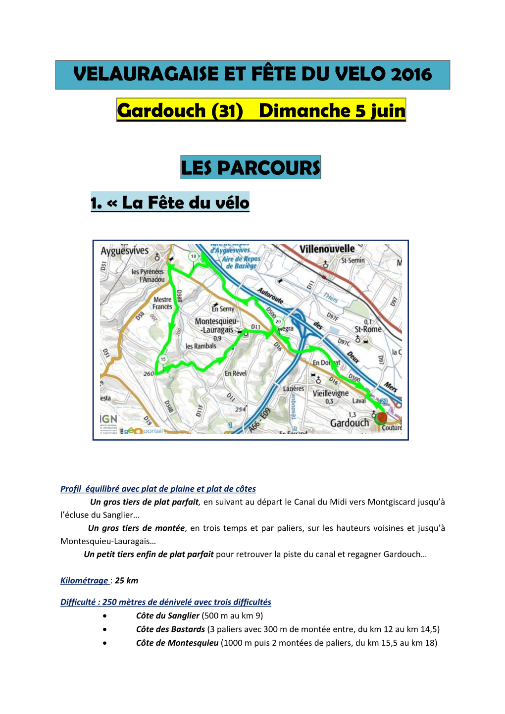 VELAURAGAISE ET FÊTE DU VELO 2016 Gardouch (31) Dimanche 5 Juin