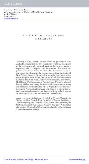 A History of New Zealand Literature Mark Williams Frontmatter More Information