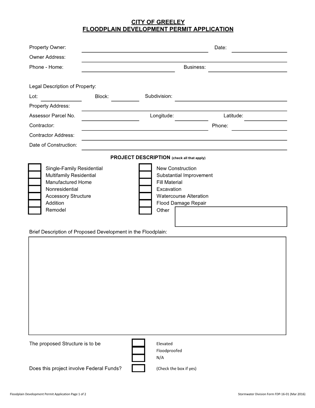 Floodplain Development Permit Application