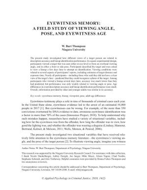 Eyewitness Memory: a Field Study of Viewing Angle, Pose, and Eyewitness Age