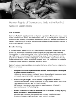 Human Rights of Women and Girls in the Pacific | Oaktree Submission