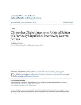 A Critical Edition of a Previously Unpublished Interview by Ivan Van Sertima Chukwuma Azuonye University of Massachusetts Boston, Chukwuma.Azuonye@Umb.Edu