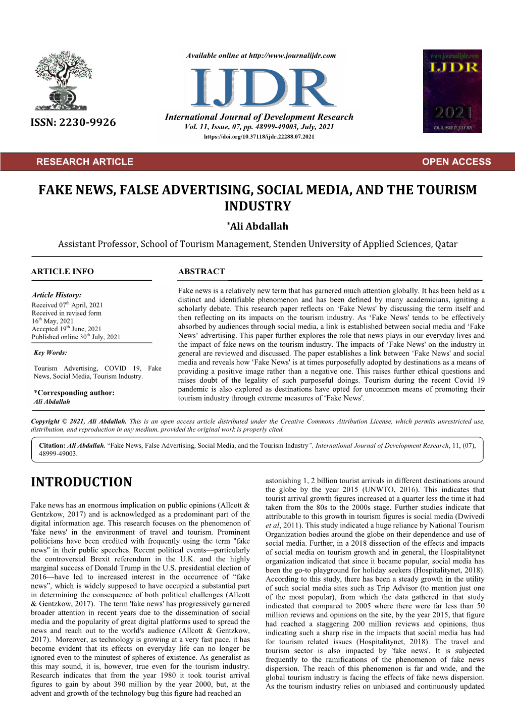 Fake News, False Advertising, Social Media, and the Tourism Industry