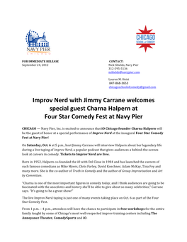 Improv Nerd with Jimmy Carrane Welcomes Special Guest Charna Halpern at Four Star Comedy Fest at Navy Pier