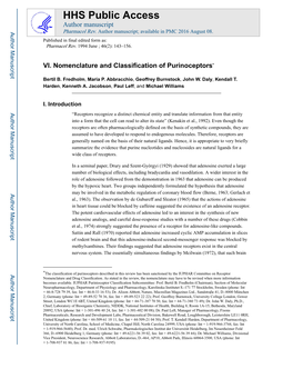VI. Nomenclature and Classification of Purinoceptors*