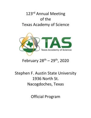 123Rd Annual Meeting of the Texas Academy of Science February 28Th