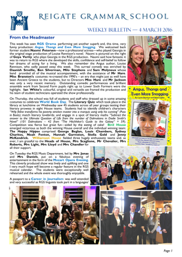 WEEKLY BULLETIN — 4 March 2016 from the Headmaster