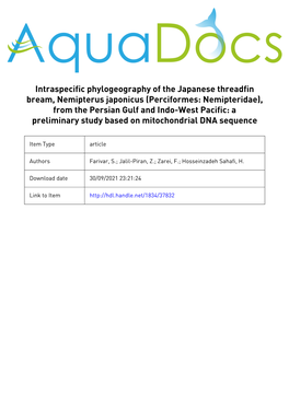 Intraspecific Phylogeography of the Japanese Threadfin Bream