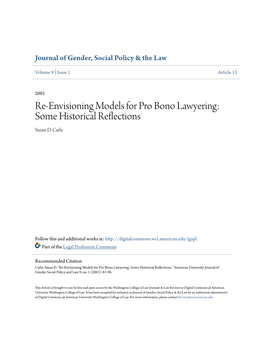 Re-Envisioning Models for Pro Bono Lawyering: Some Historical Reflections Susan D