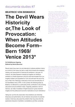 When Attitudes Become Form – Bern 1969/Venice 2013,” First Published in Eva Kernbauer (Ed.): Kunstgeschichtlichkeit