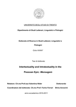 Intertextuality and Intratextuality in the Pessoan Epic: Mensagem