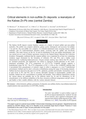 Critical Elements in Non-Sulfide Zn Deposits: a Reanalysis of the Kabwe Zn-Pb Ores (Central Zambia)