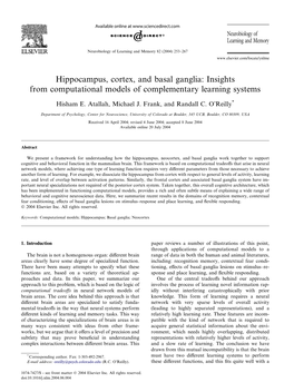 Hippocampus, Cortex, and Basal Ganglia: Insights from Computational Models of Complementary Learning Systems