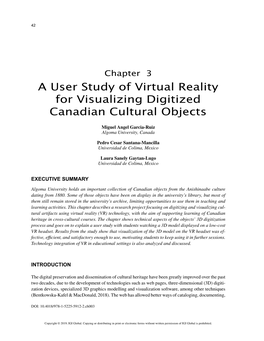 A User Study of Virtual Reality for Visualizing Digitized Canadian Cultural Objects