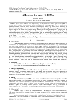 A Review Article on Acrylic PMMA