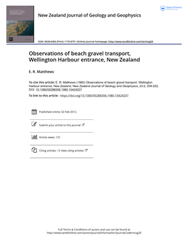 Observations of Beach Gravel Transport, Wellington Harbour Entrance, New Zealand
