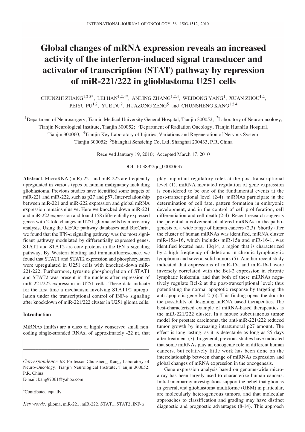 Global Changes of Mrna Expression Reveals an Increased