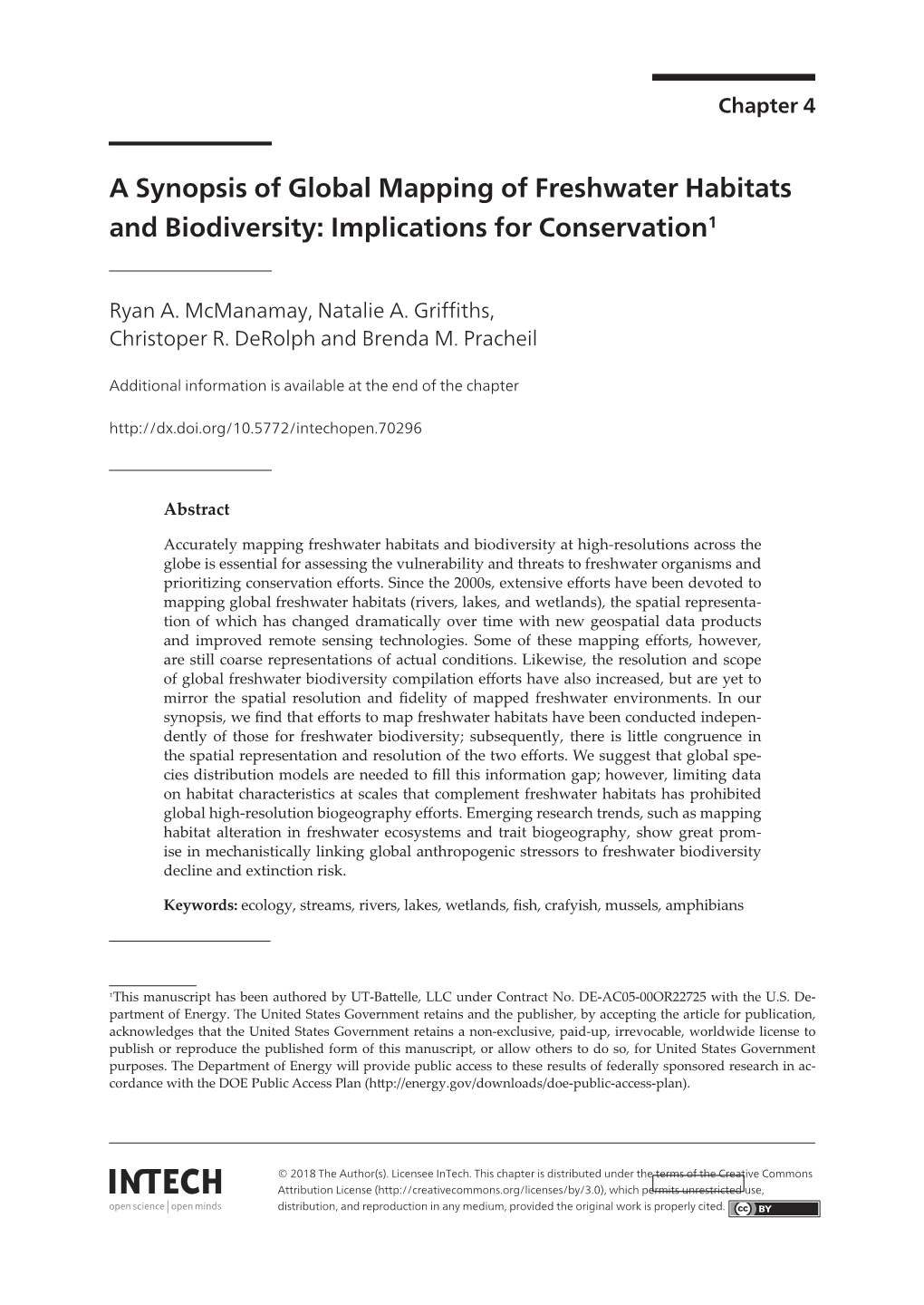 A Synopsis of Global Mapping of Freshwater Habitats and Biodiversity: Implications for Conservation1 Ryan A