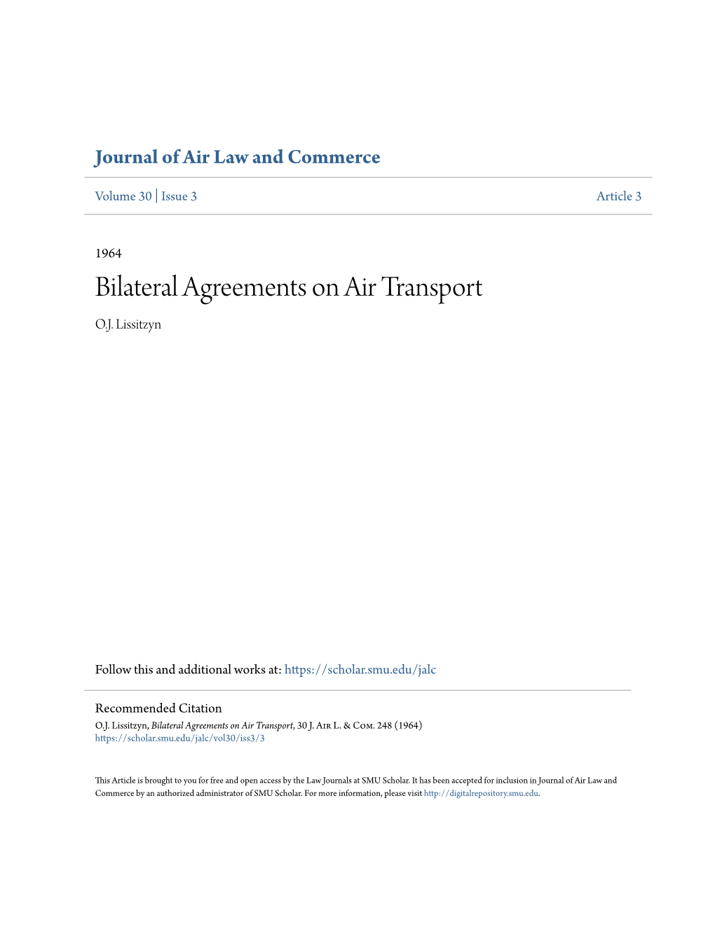 Bilateral Agreements on Air Transport O.J